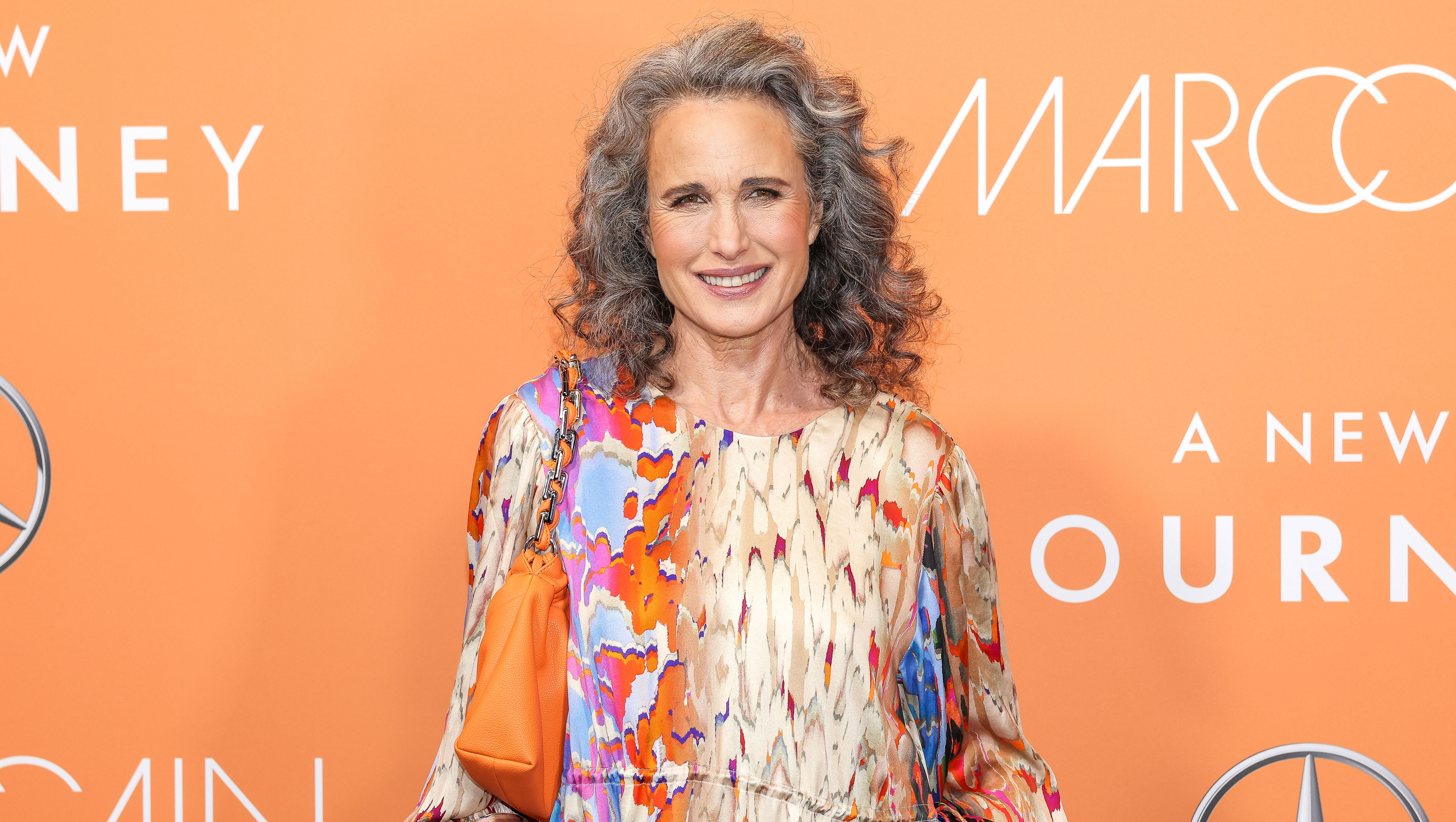 18 January 2023, Berlin: US actress Andie MacDowell arrives for the Marc Cain label's show at the offsite fashion show at the former Tempelhof Airport. The Berlin Fashion Week takes place from January 16 to 21. Photo: Gerald Matzka/dpa (Photo by Gerald Matzka/picture alliance via Getty Images)