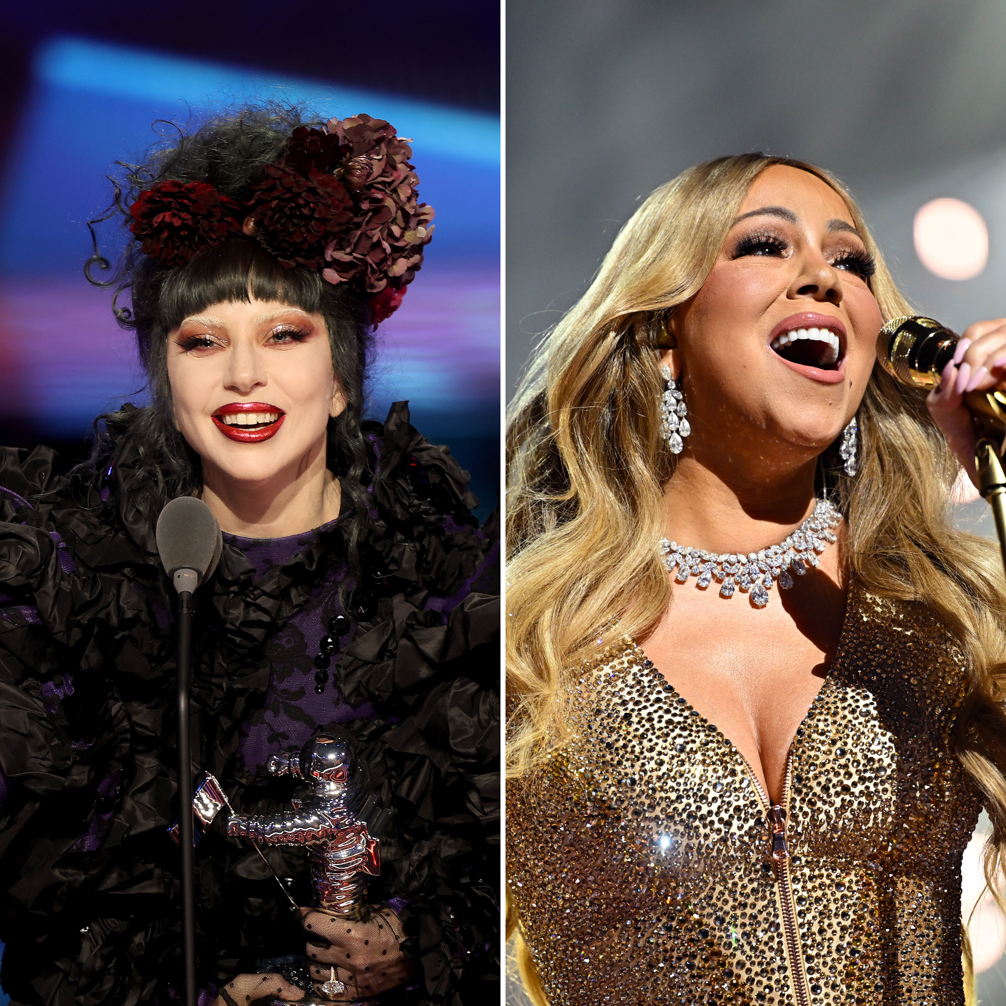A split of Lady Gaga and Mariah Carey