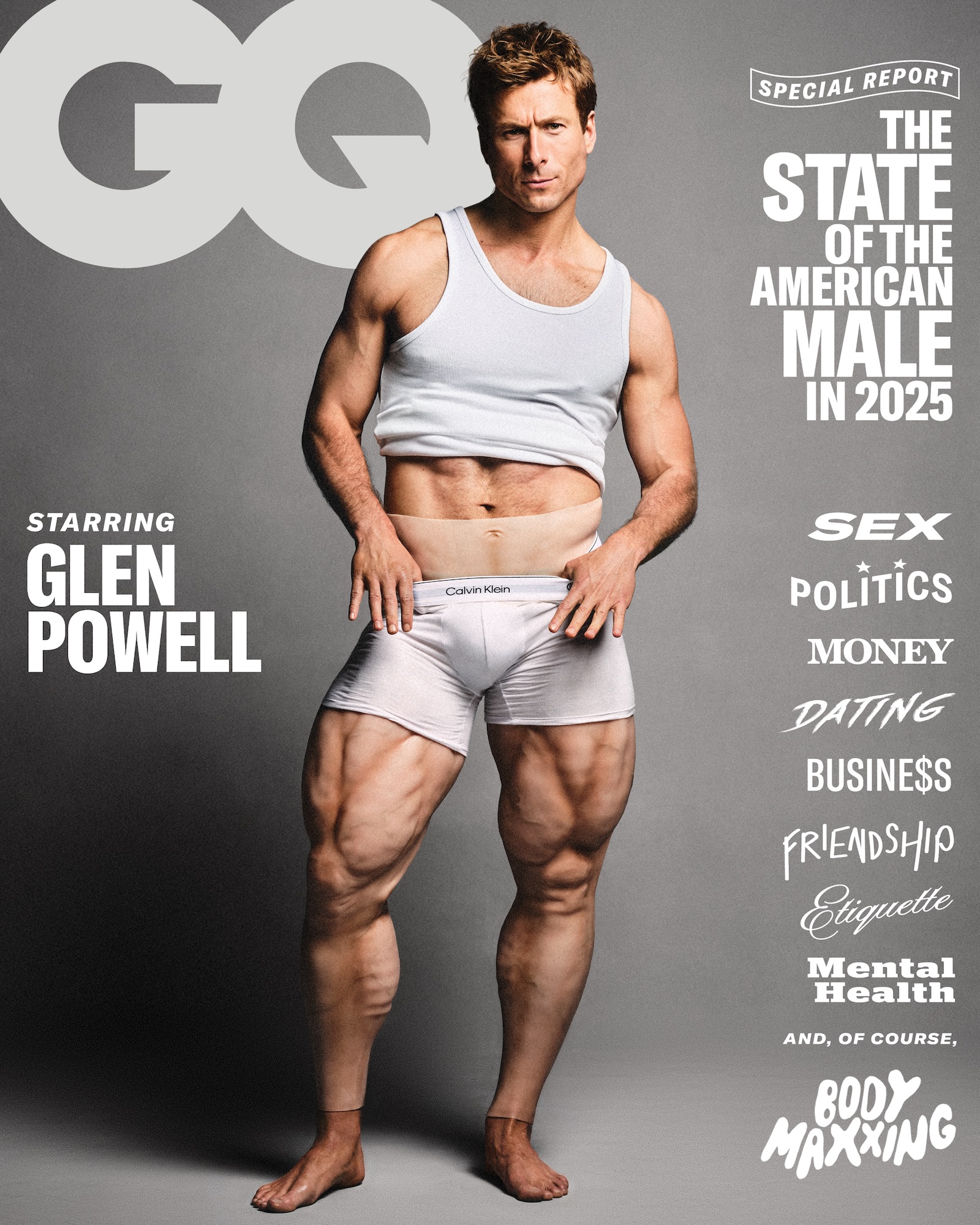 Glen Powell Flexes Massive Muscles on Camp ‘Masculinity’ Cover of ‘GQ’