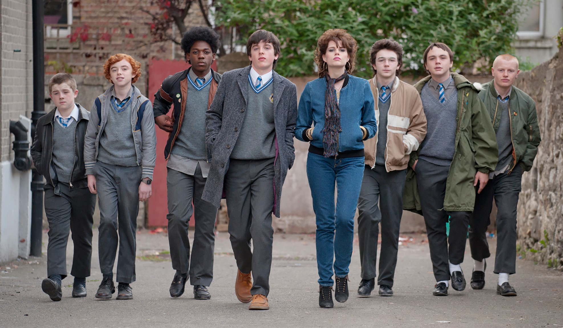 Kyle Bradley Donaldson, Ben Carolan, Percy Chamburuka, Ferdia Walsh-Peelo, Lucy Boynton, Mark McKenna, Conor Hamilton, Karl Rice in Sing Street