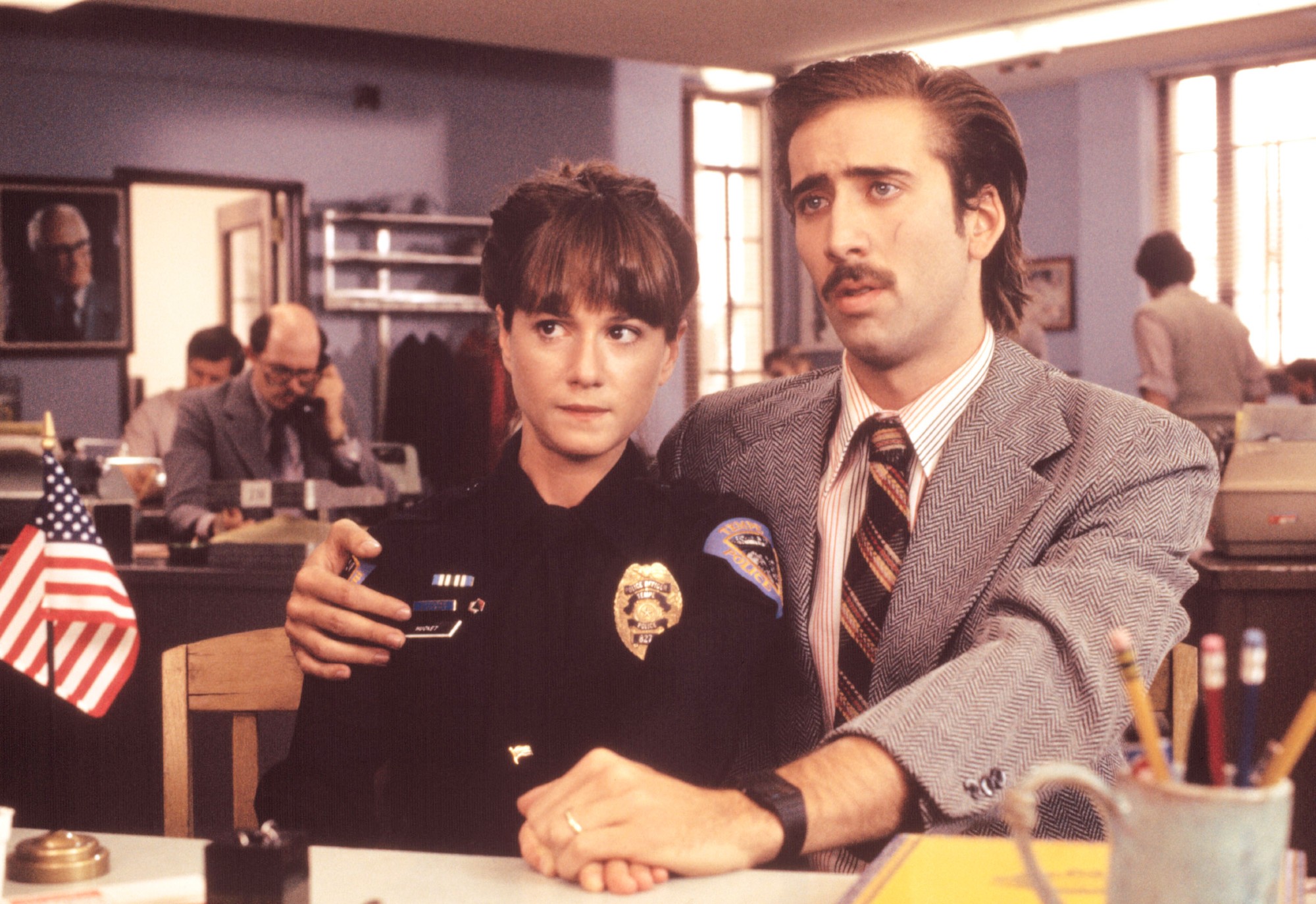 Holly Hunter and Nicolas Cage in Raising Arizona