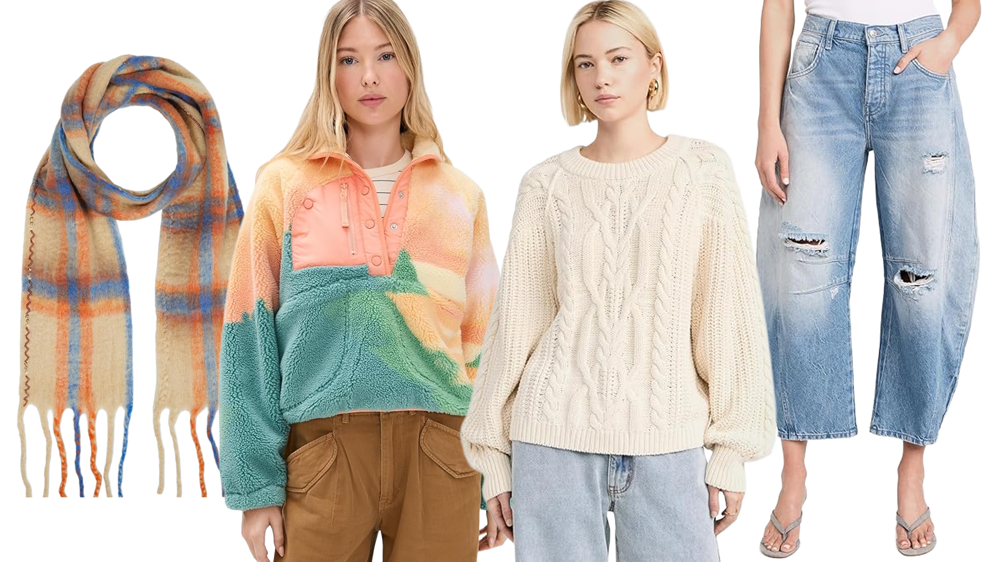 Scarf, Pullover, Sweater and Jeans from Free People