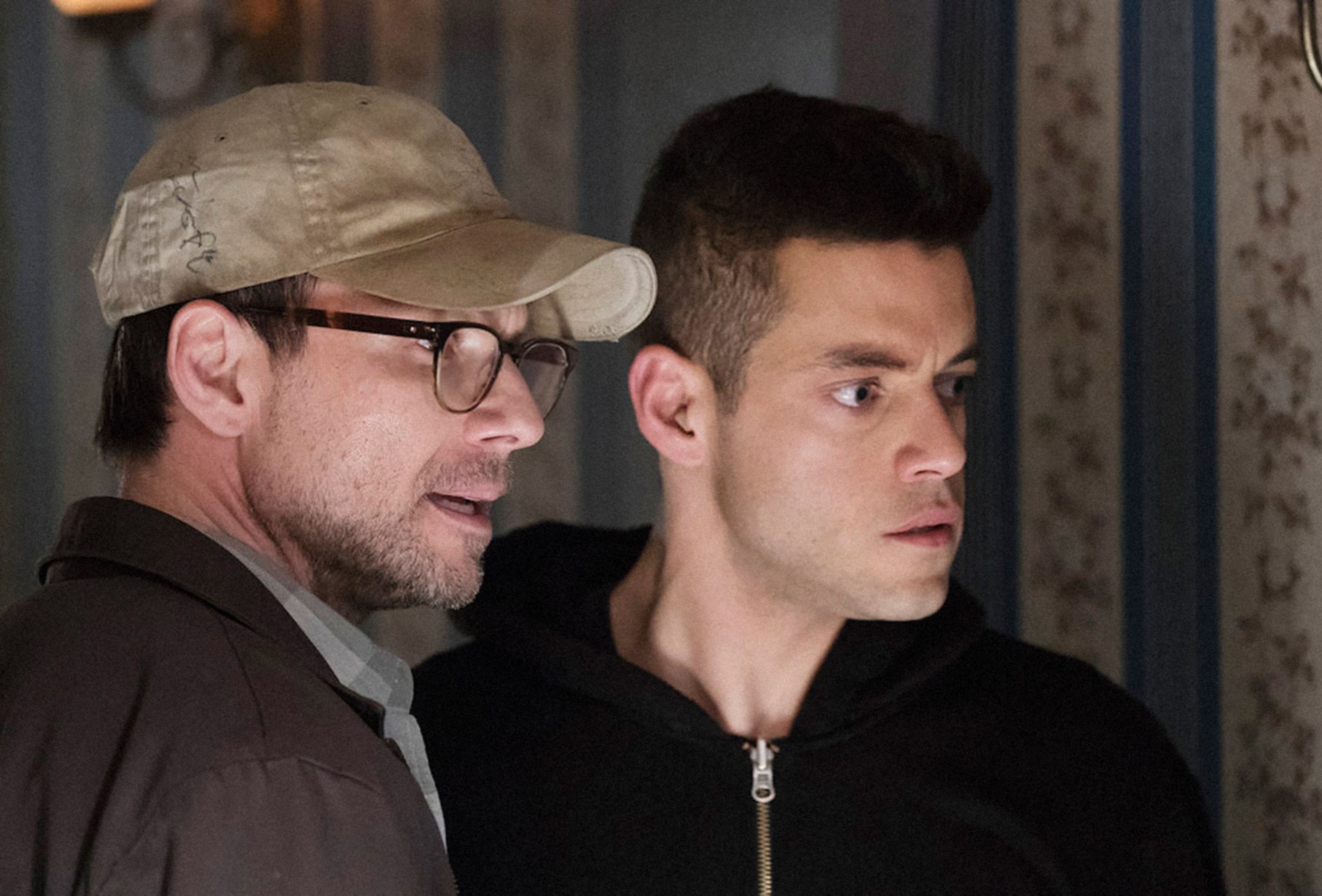 Christian Slater and Rami Malek in Mr. Robot