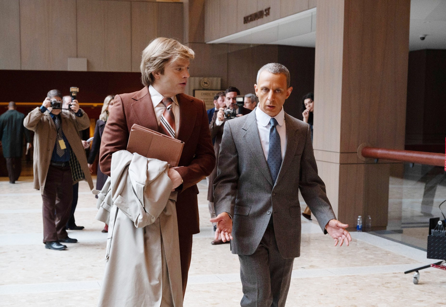 Sebastian Stan and Jeremy Strong in The Apprentice