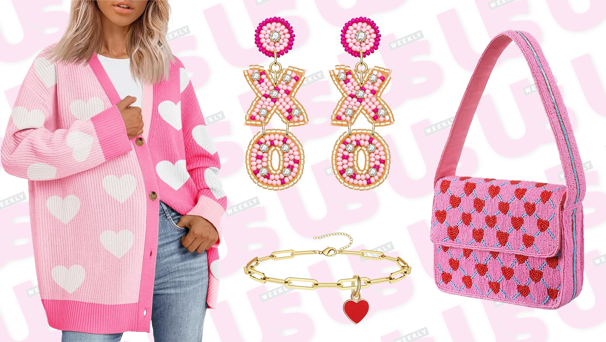 Cardigan, Earrings, Bracelet and Bag