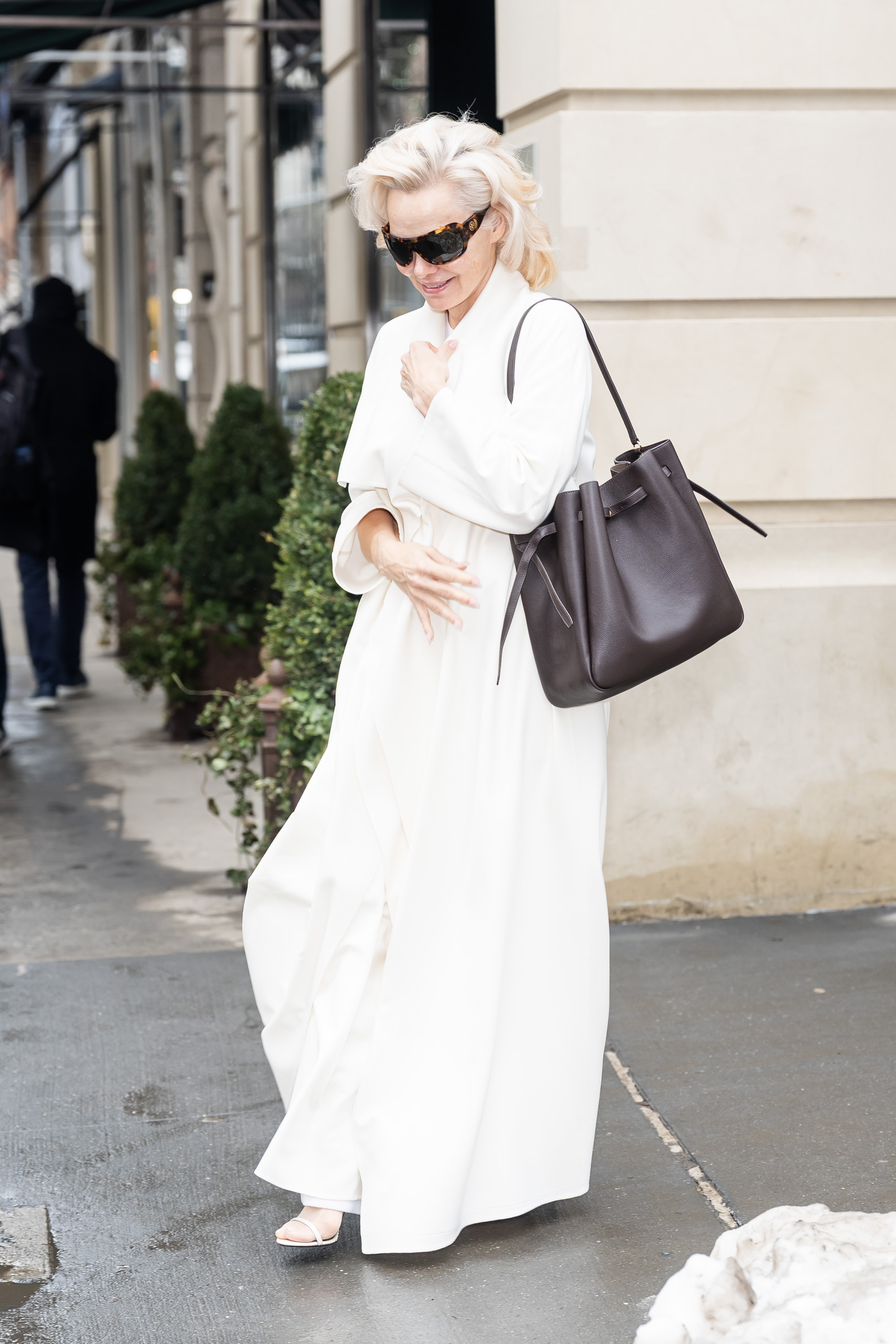 Pamela Anderson is seen in the Upper East Side on February 11, 2026 in New York City.