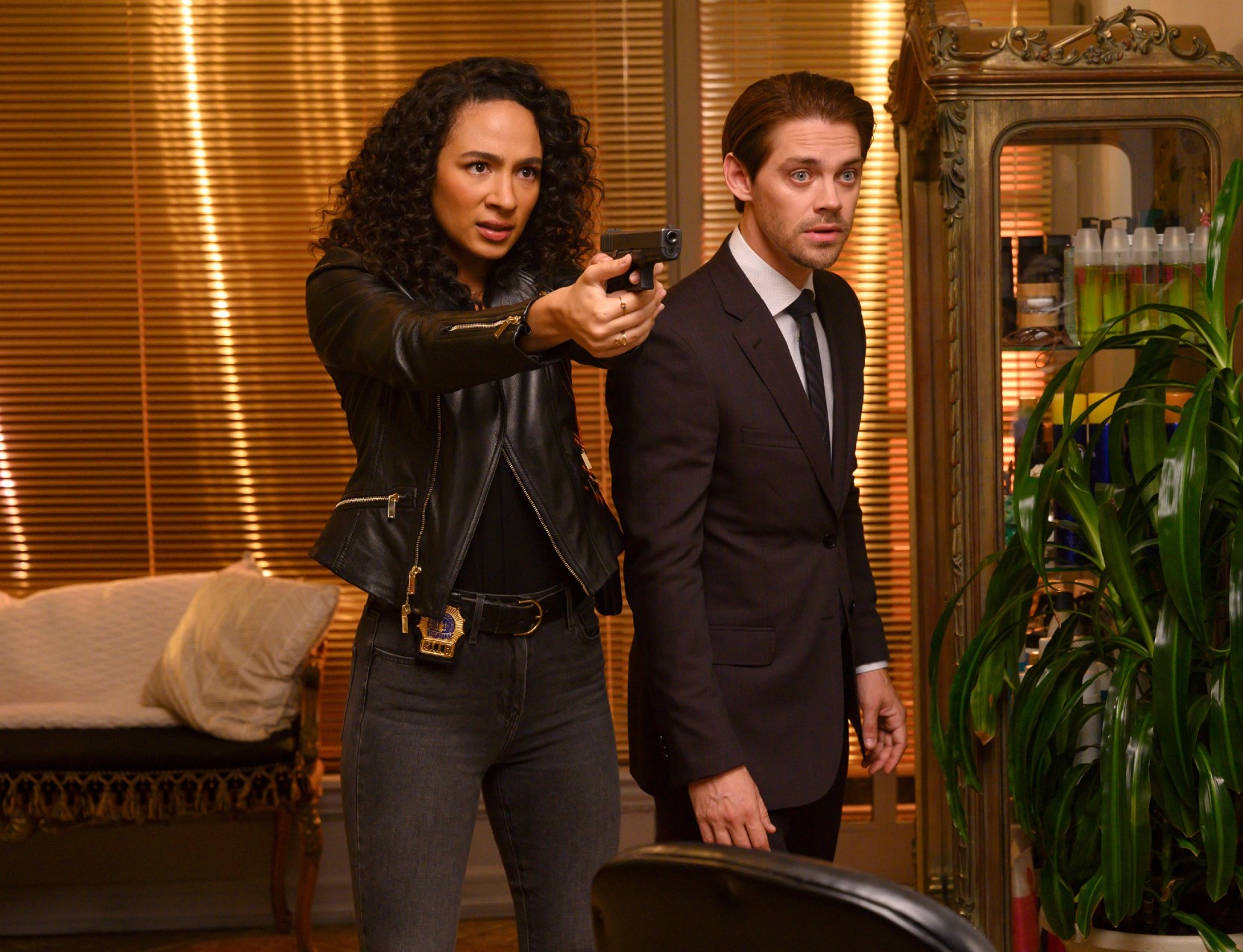 Aurora Perrineau and Tom Payne in Prodigal Son