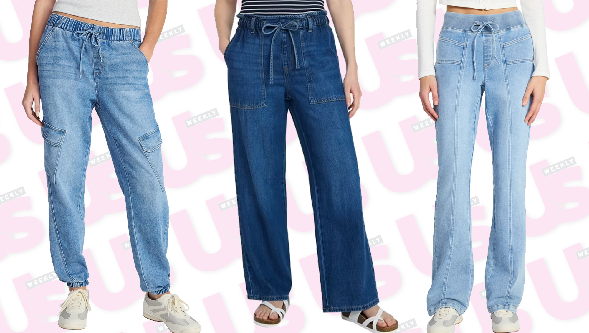 Sweapant joggers, wide-leg jeans and bootcut jeans