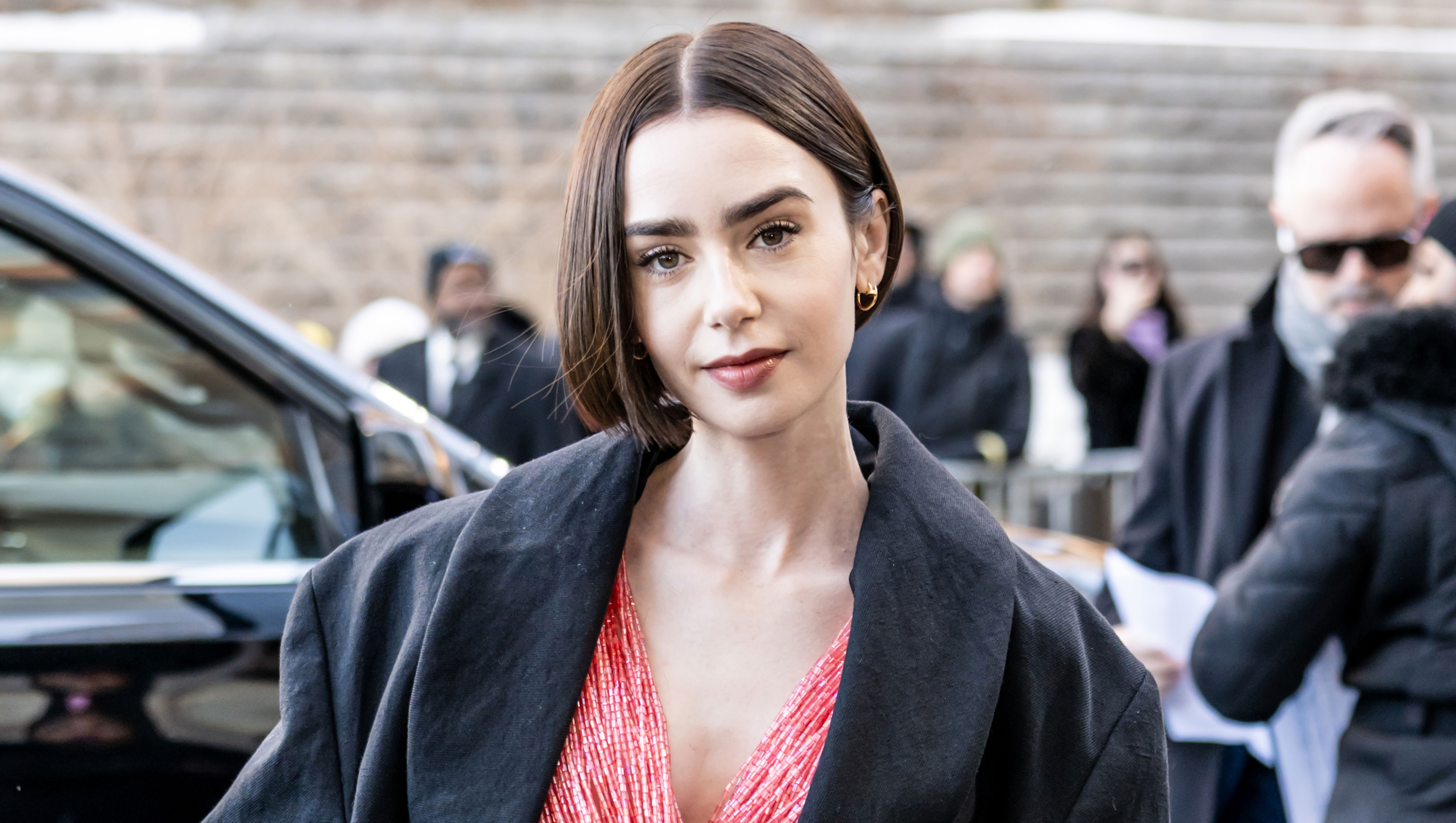 NEW YORK, NEW YORK - FEBRUARY 13: Actress Lily Collins attends Calvin Klein fashion show during New York Fashion Week on February 13, 2026 in New York City. (Photo by Gilbert Carrasquillo/GC Images)