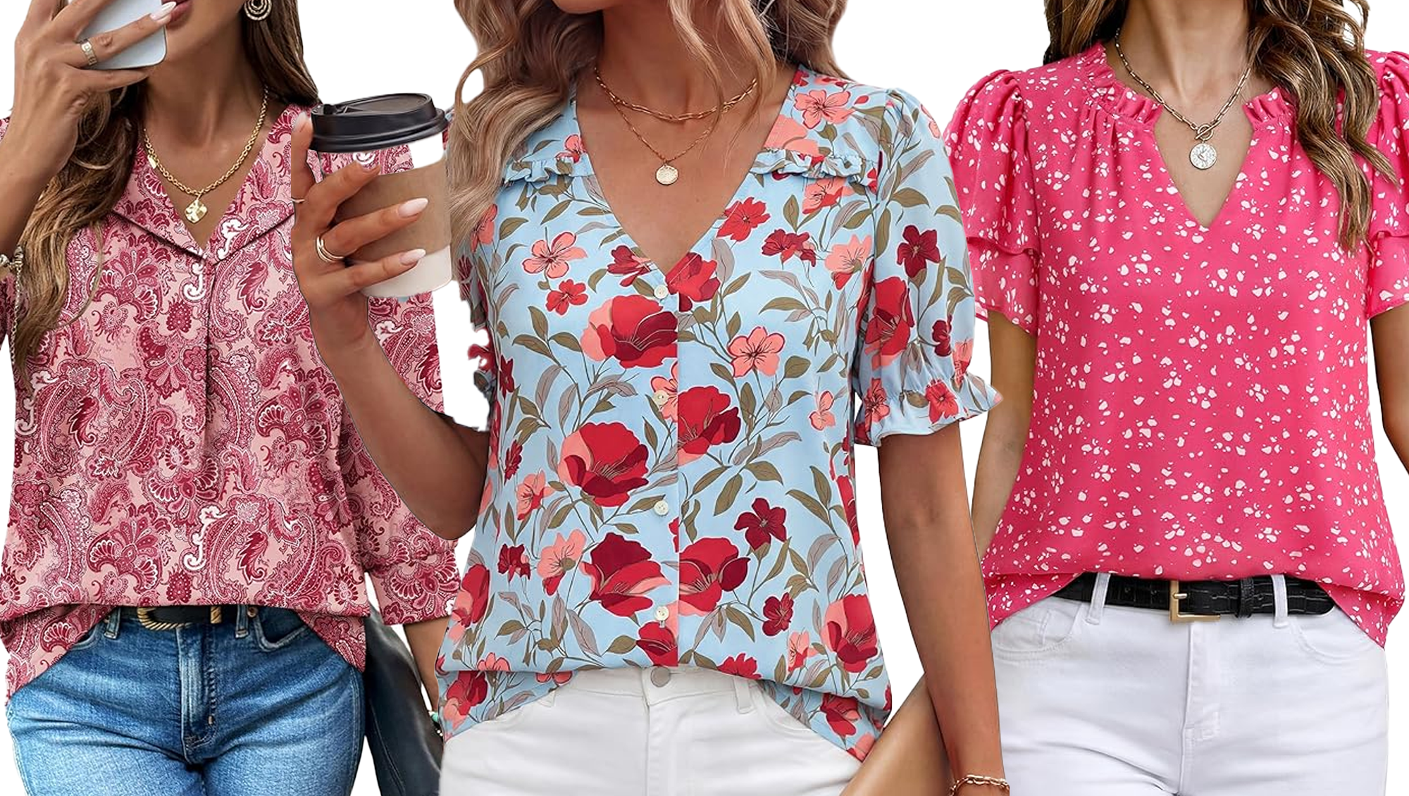 Paisley Pink, Floral Blue and Bright Pink Blouses