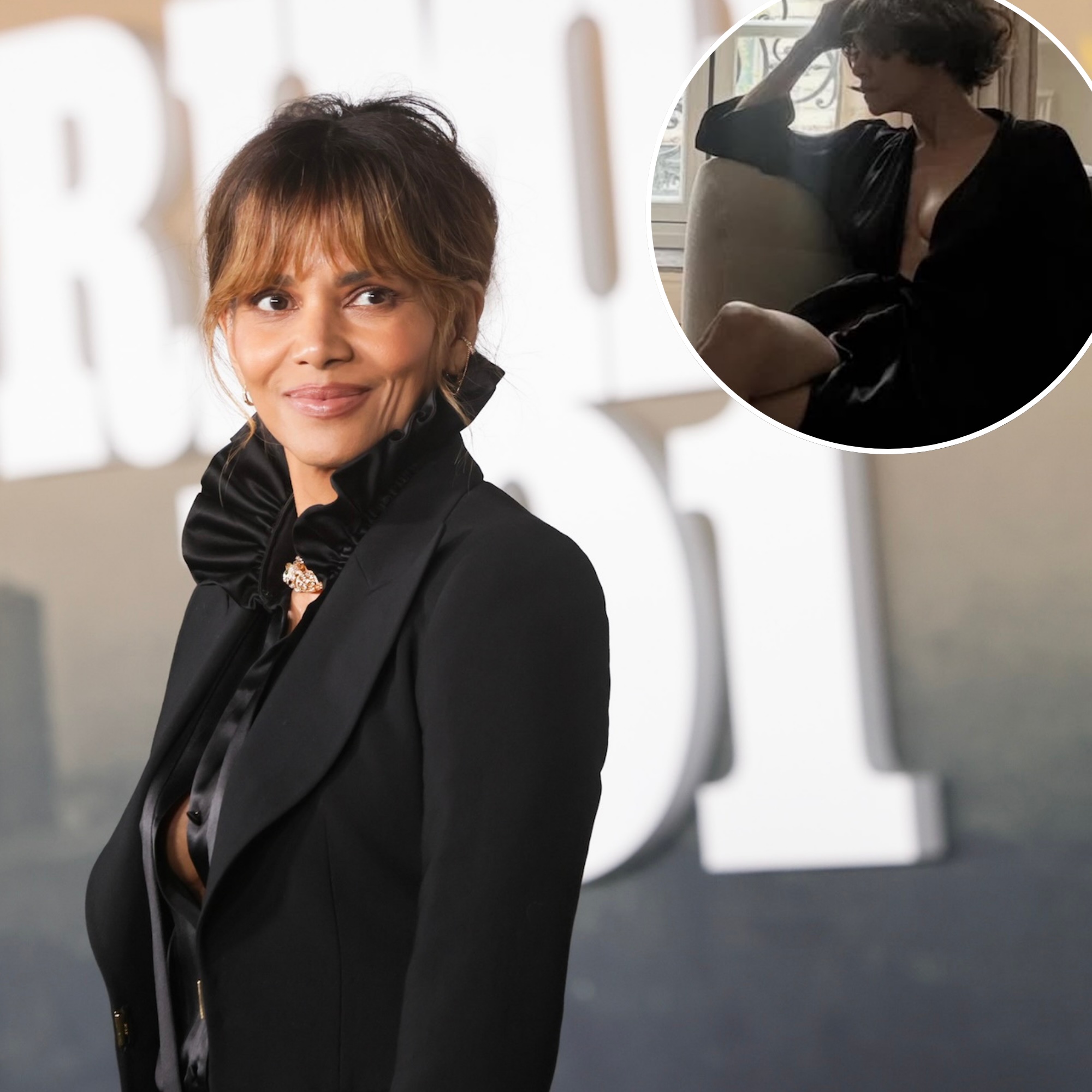 Halle Berry Narrowly Avoids a Nip Slip While Lounging in a Loosely Tied Black Bathrobe