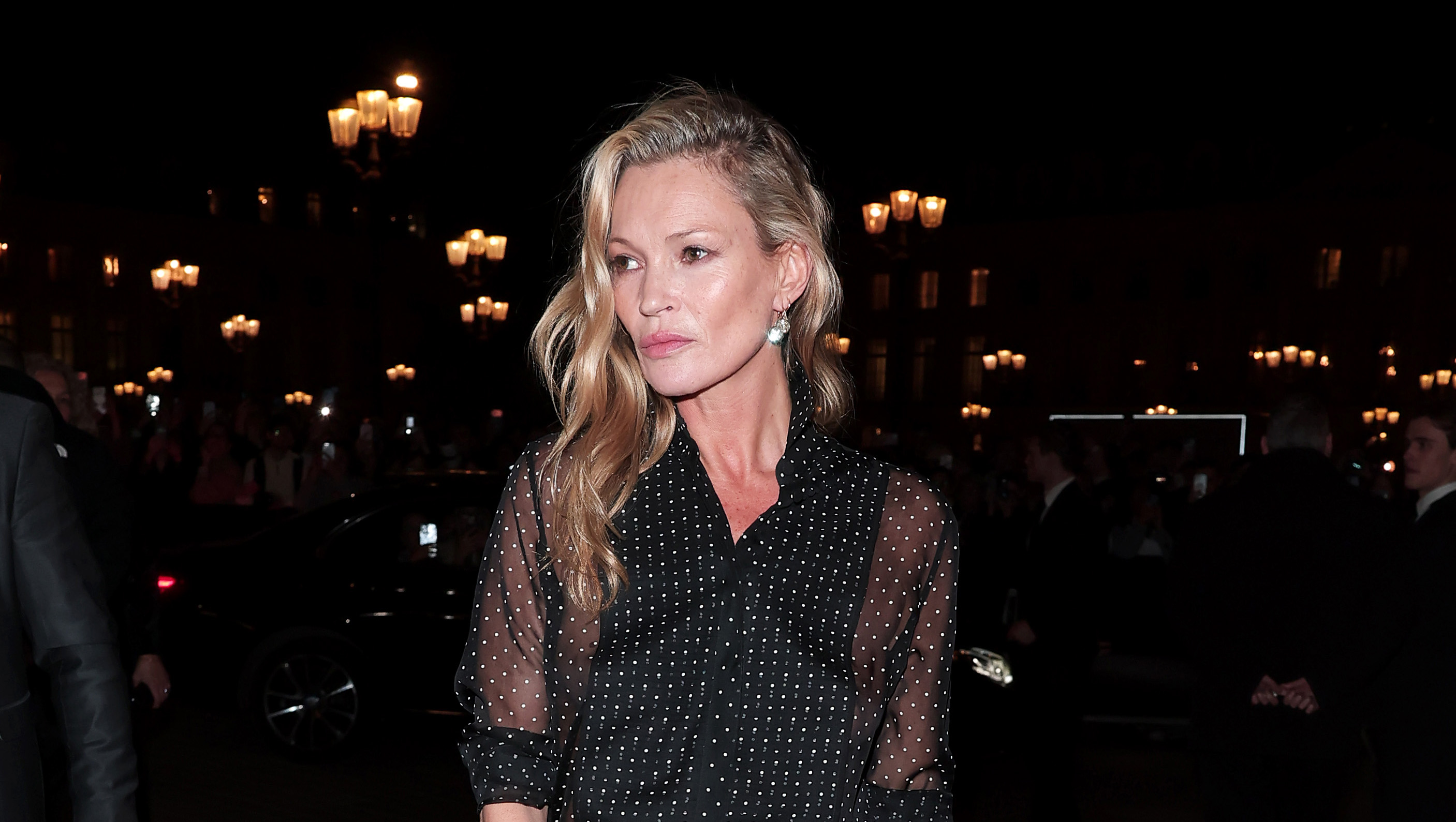 PARIS, FRANCE - MARCH 04: Kate Moss attends the TOM FORD D√©fil√© Fall/Winter 2026 as part of the Paris Fashion Week on March 04, 2026 in Paris, France. (Photo by Jacopo Raule/Getty Images for TOM FORD)