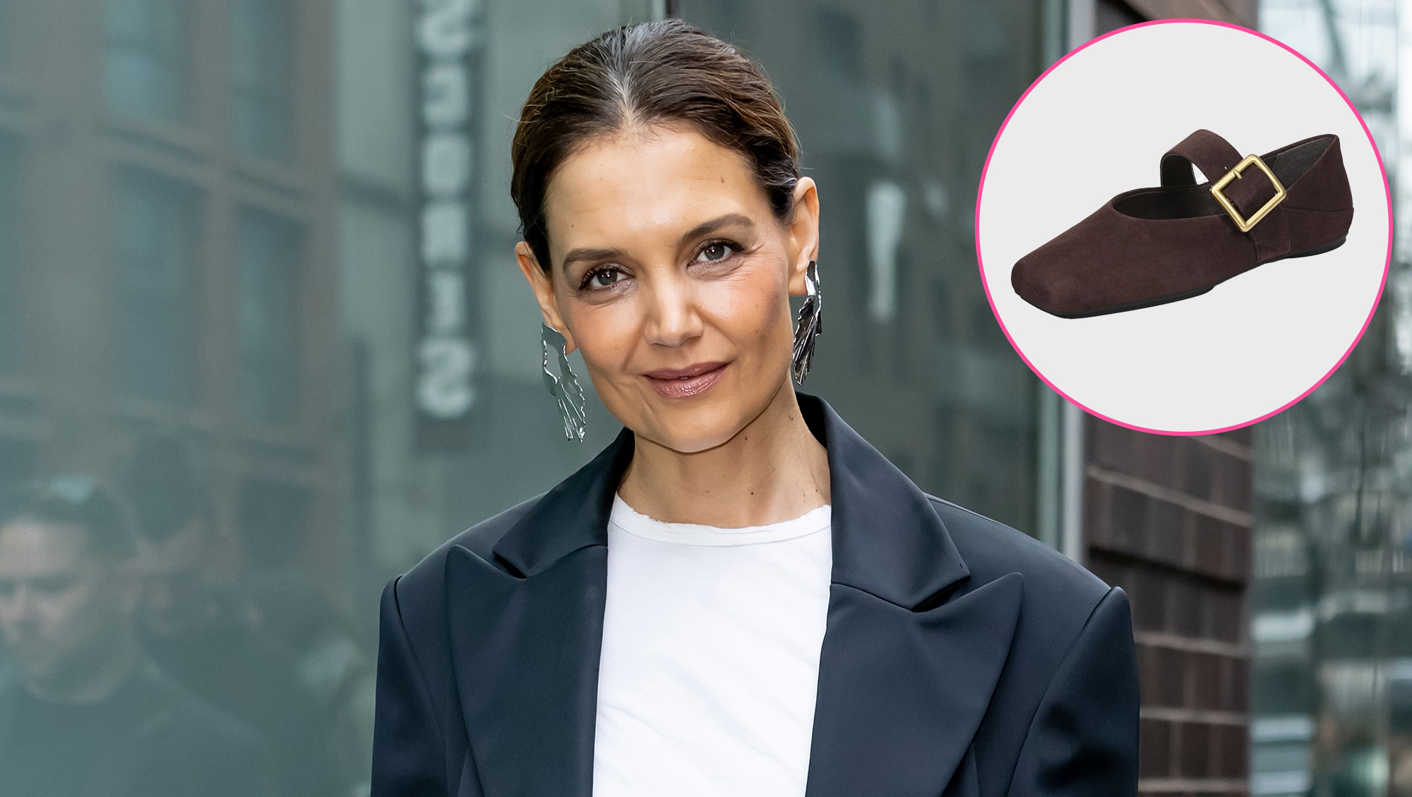 NEW YORK, NEW YORK - FEBRUARY 06: Actress Katie Holmes is seen arriving to the Christian Siriano Fall/Winter 2025 fashion show at Chelsea Industrial on February 06, 2025 in New York City. (Photo by Gilbert Carrasquillo/GC Images)