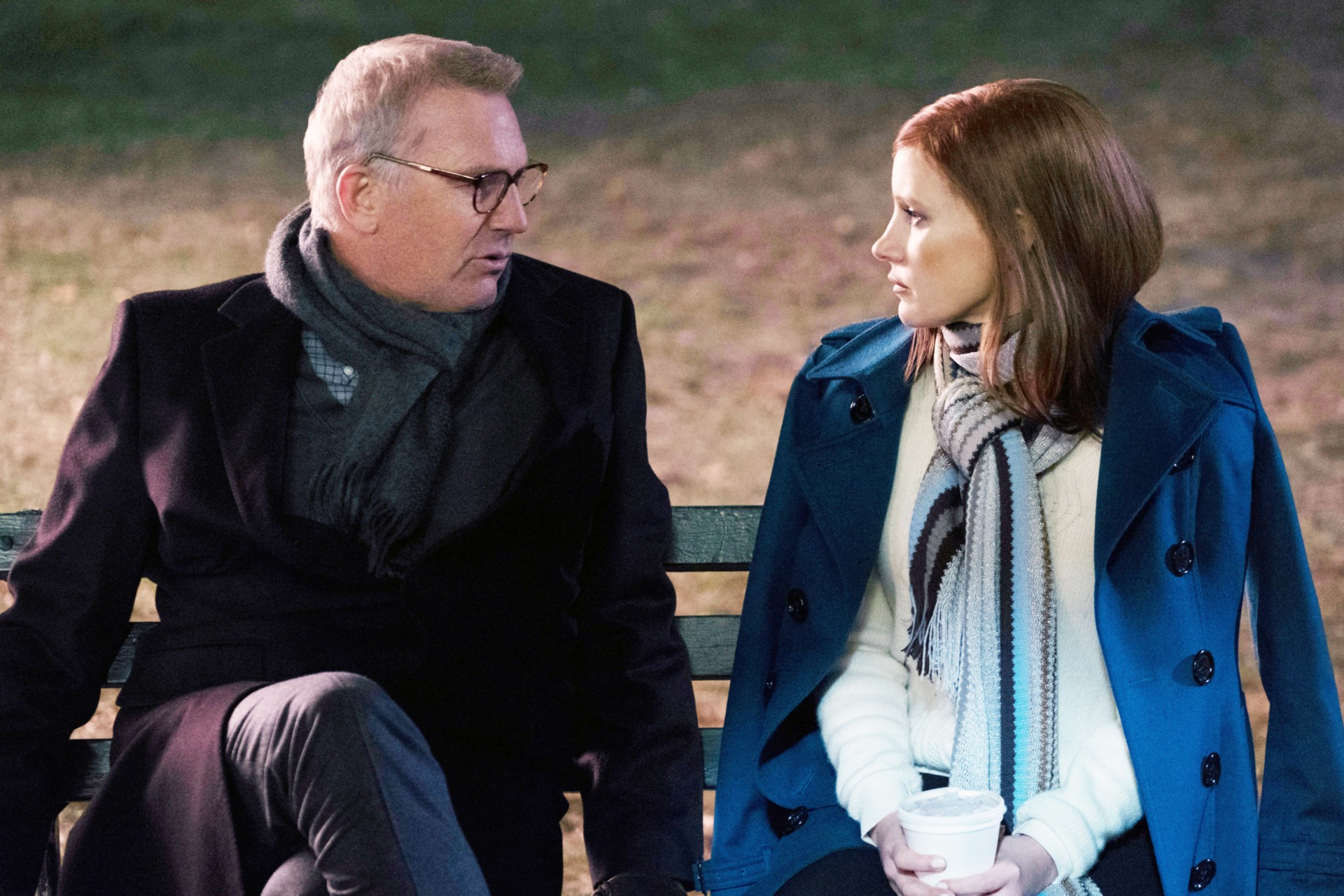 Kevin Costner and Jessica Chastain in Molly's Game