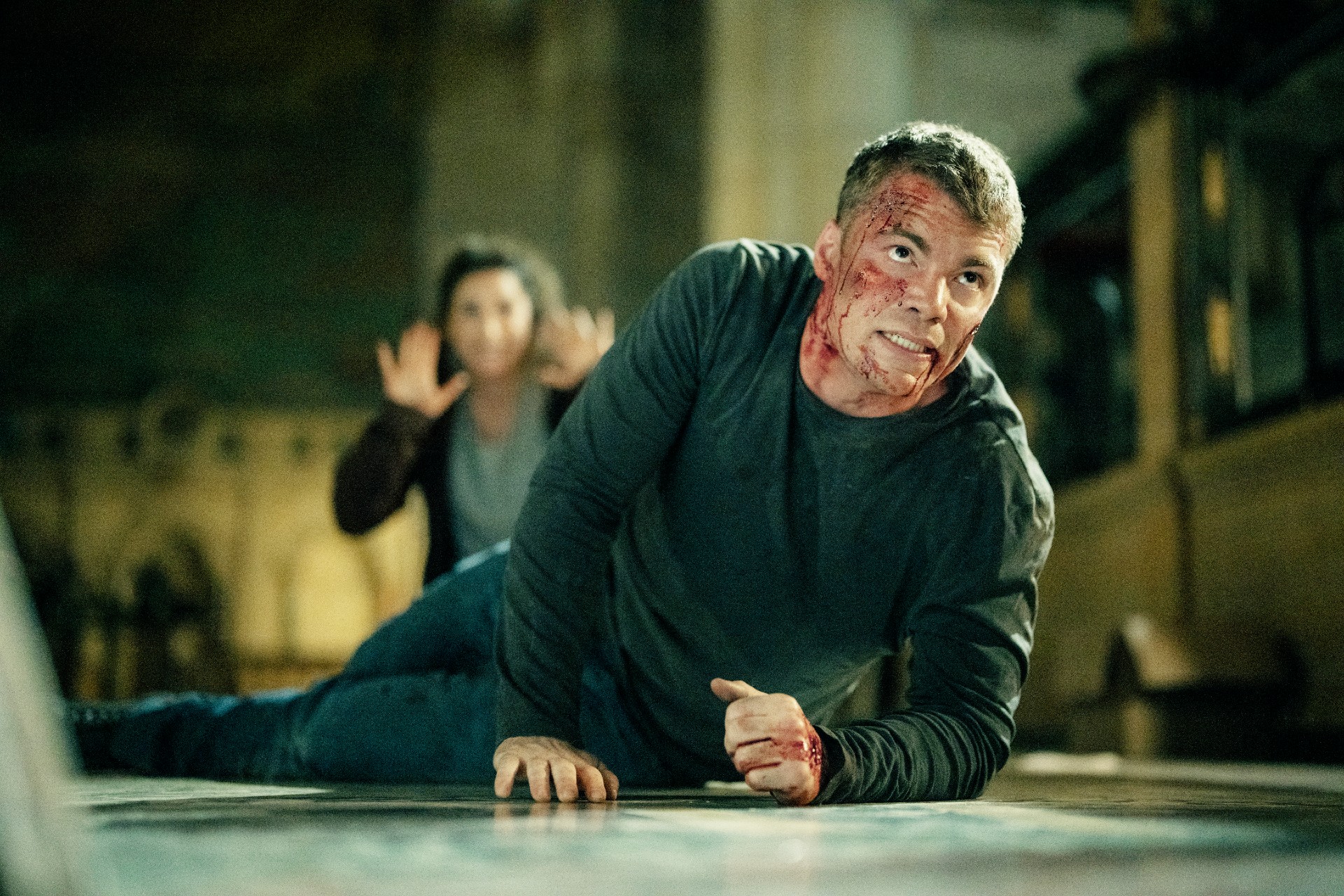 Michaela Watkins and Gabriel Basso in The Night Agent season 3