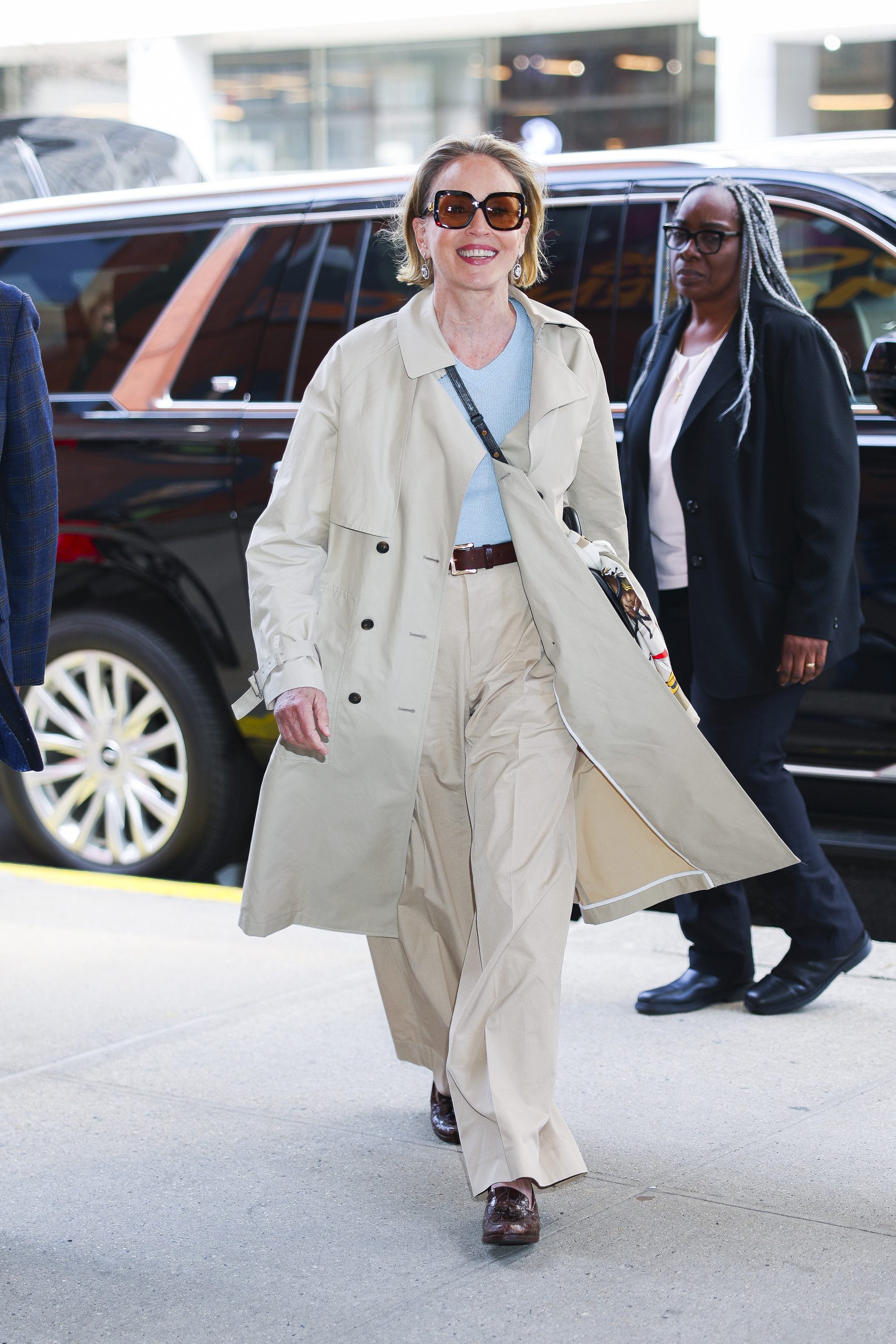 Sharon Stone seen at "Drew Barrymore Show" in Midtown on March 30, 2026 in New York City.