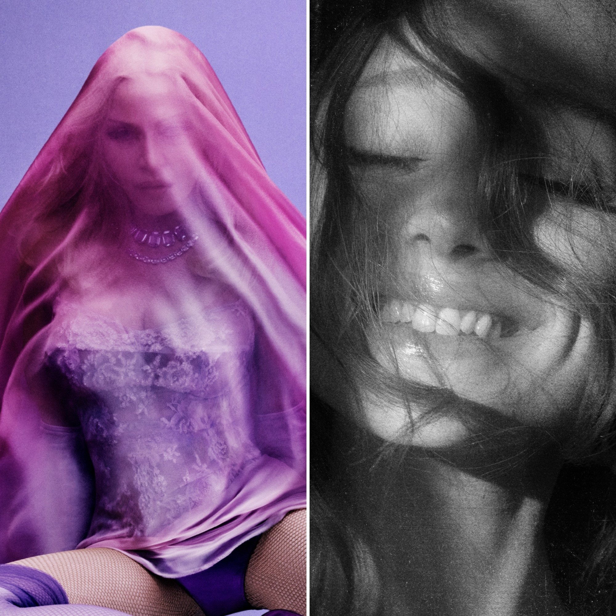 A split image of the album covers for Madonna's "Confessions II" and Ariana Grande's "Petal"