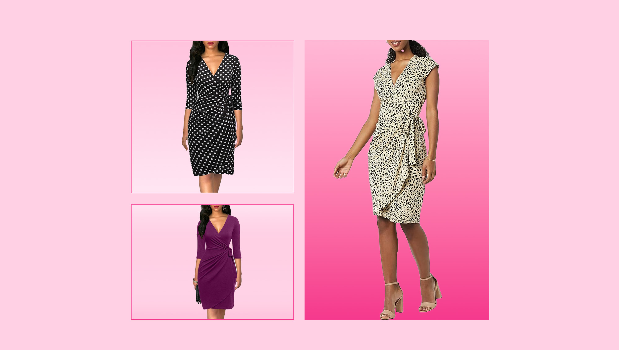 Black, Purple and Leopard Print Wrap Dresses