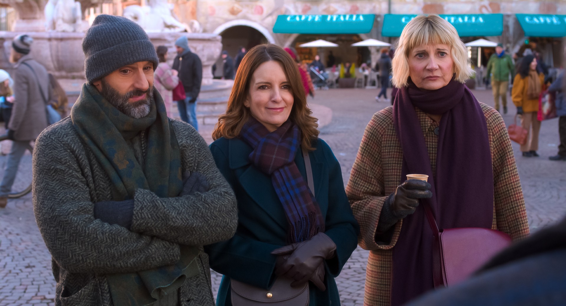 Marco Calvani, Tina Fey and Kerri Kenney-Silver in The Four Seasons season 2