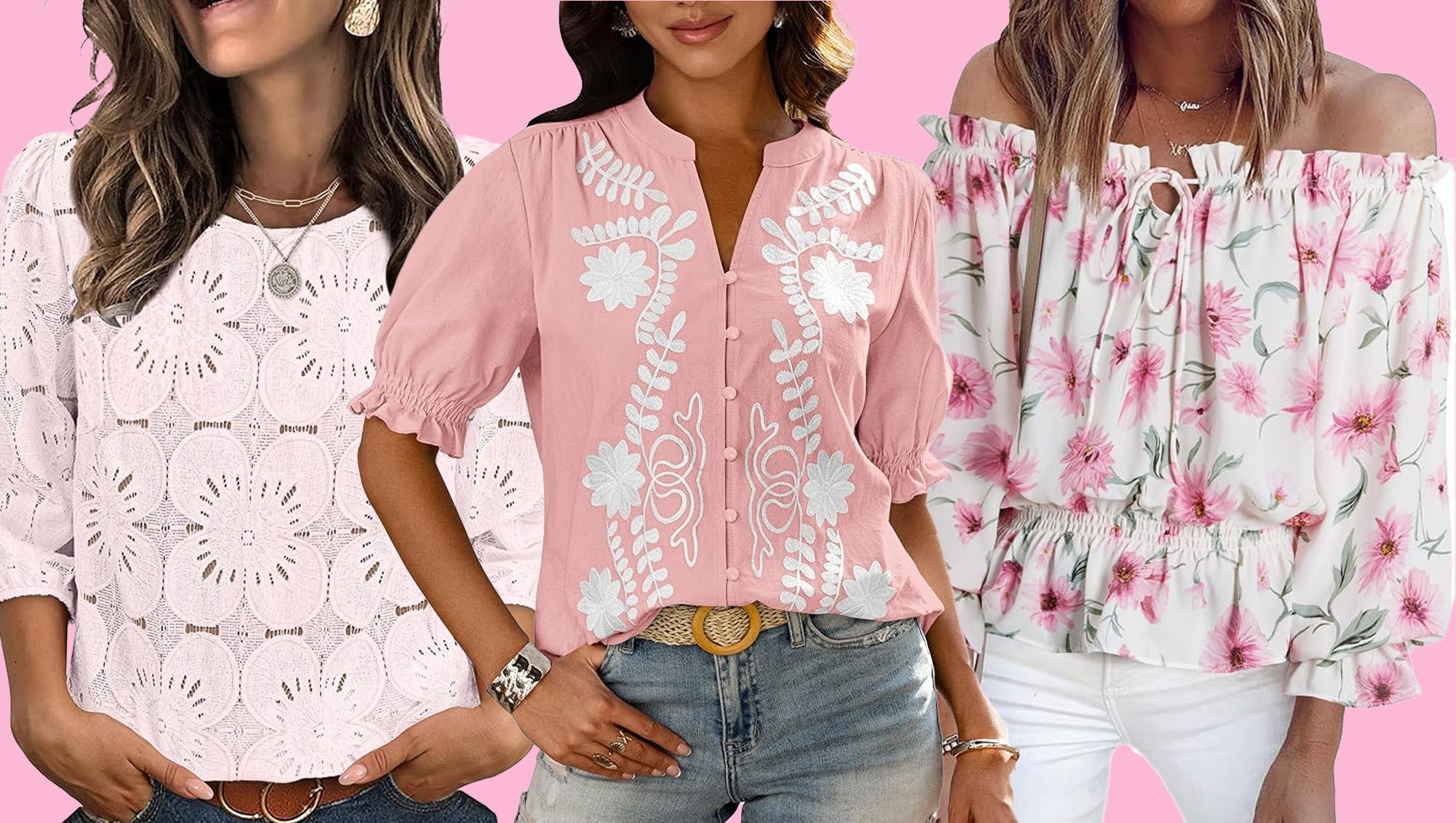 Pink floral blouses