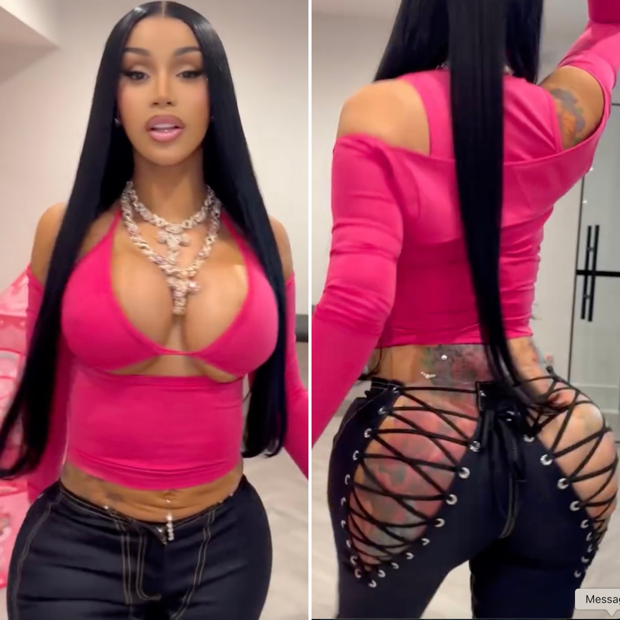 Cardi B Rocks Lace-Up Jeans Showing Off Her Bare Butt