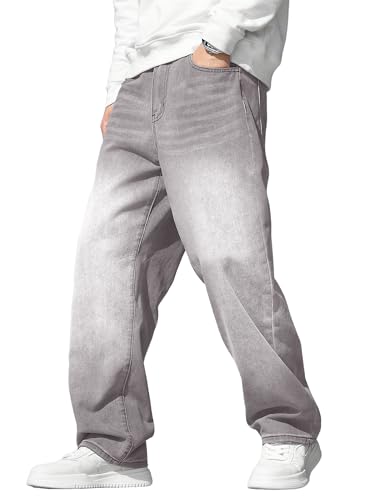 JMIERR Mens Baggy Jeans Wide Leg Y2K Loose Fit Denim Pants, Light Grey, L