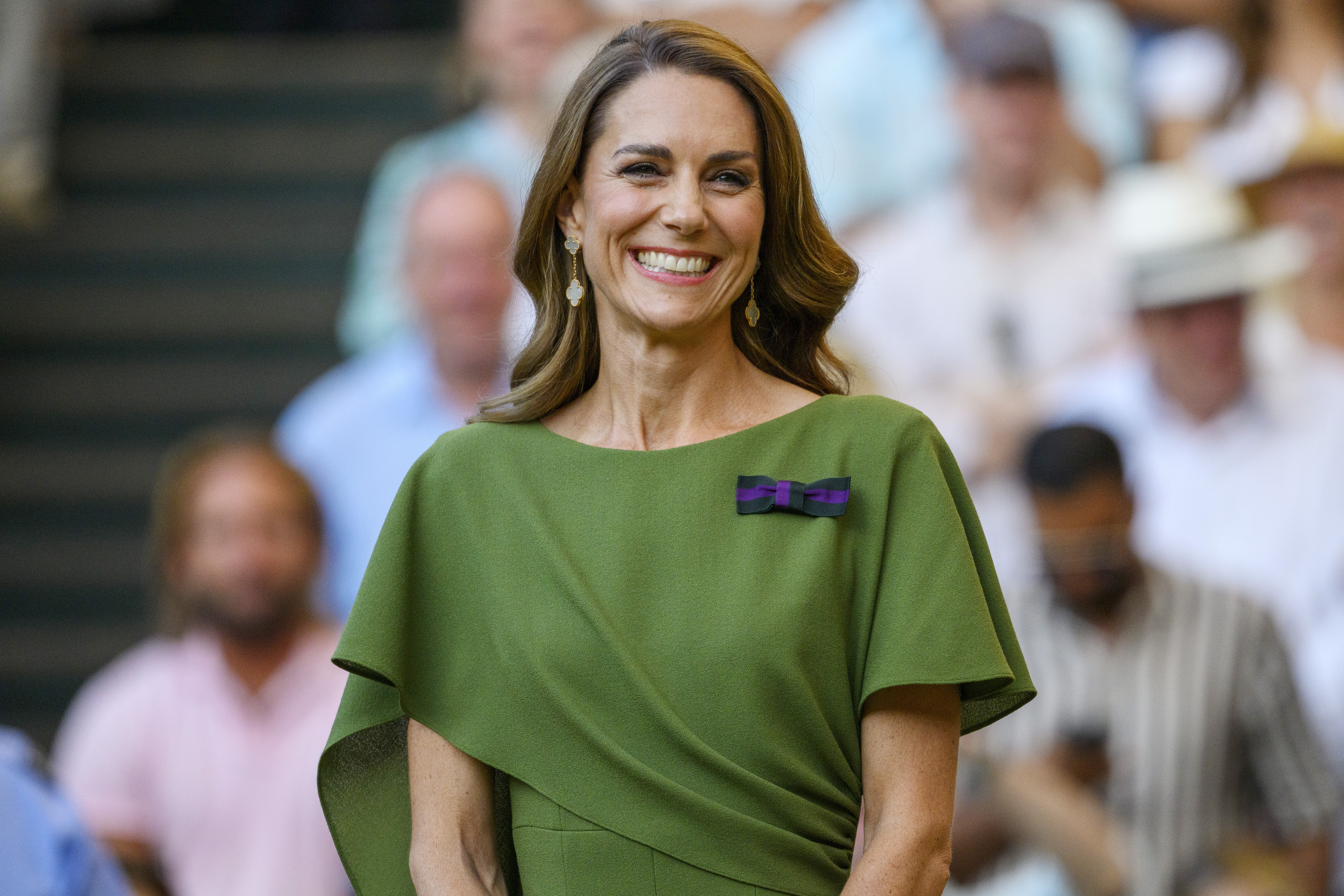 Catherine, Princess of Wales presents the Mens singles finals trophies during day 14 of The Wimbledon Tennis Championships at All England Lawn Tennis and Croquet Club on July 12, 2026 in London, United Kingdom.