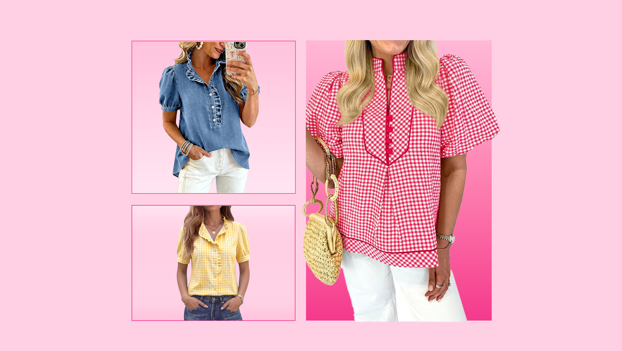 denim, red and yellow blouses