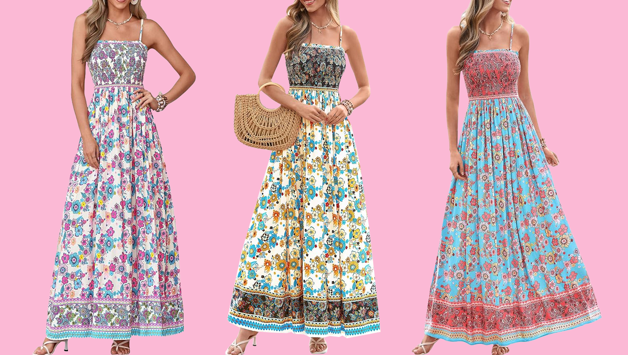 Prettygarden Floral Smocked Maxi Sundress