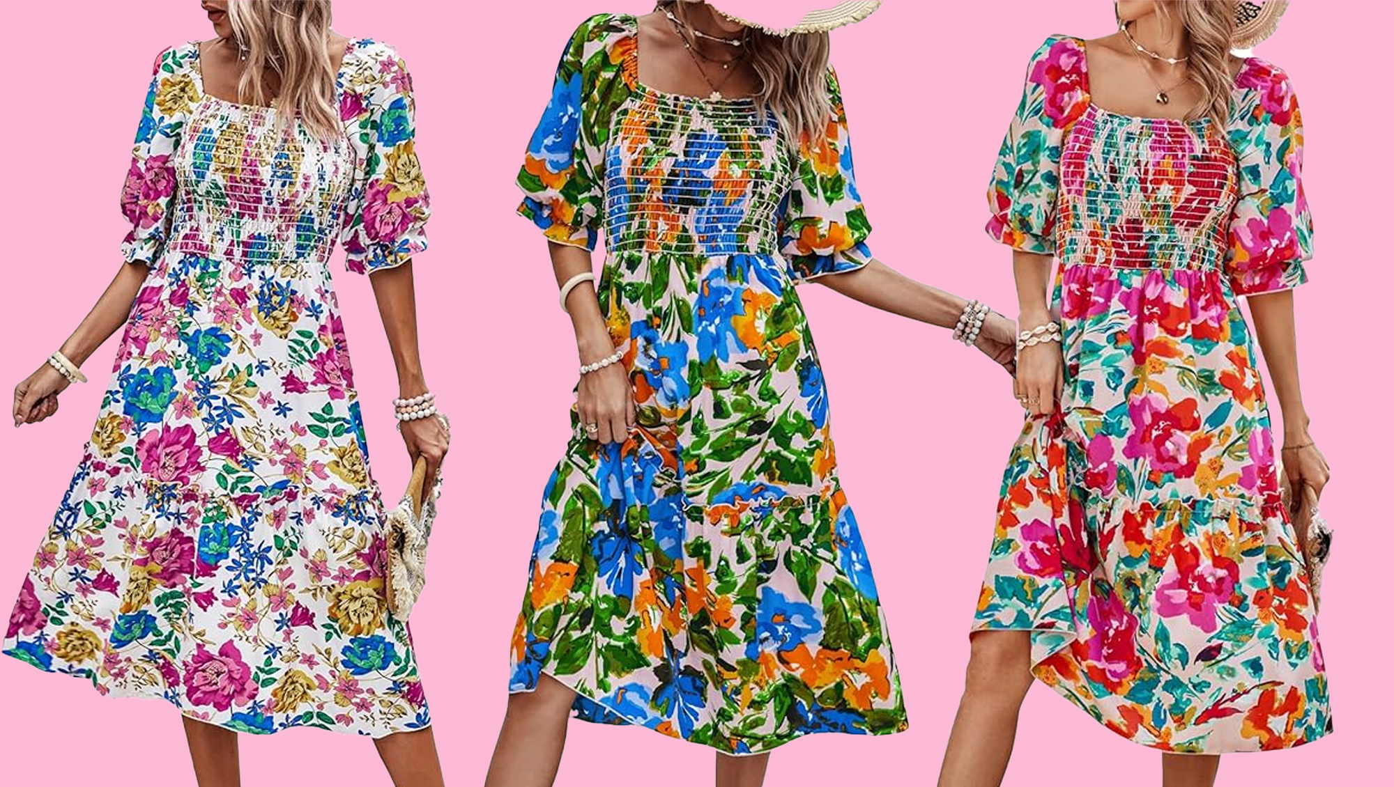 Prettygarden Puff Sleeve Midi Dress