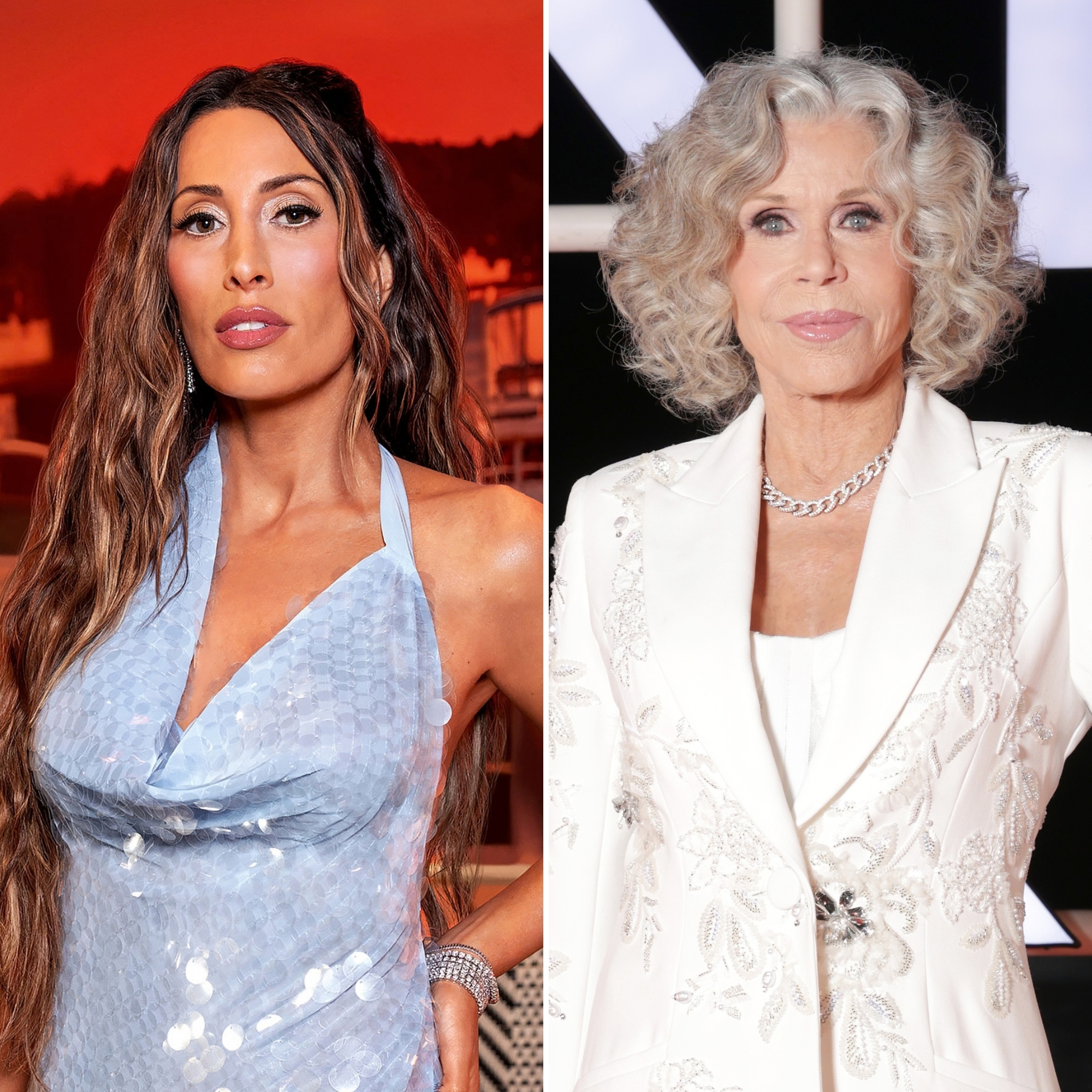 A split image of Alicia Carmody and Jane Fonda.
