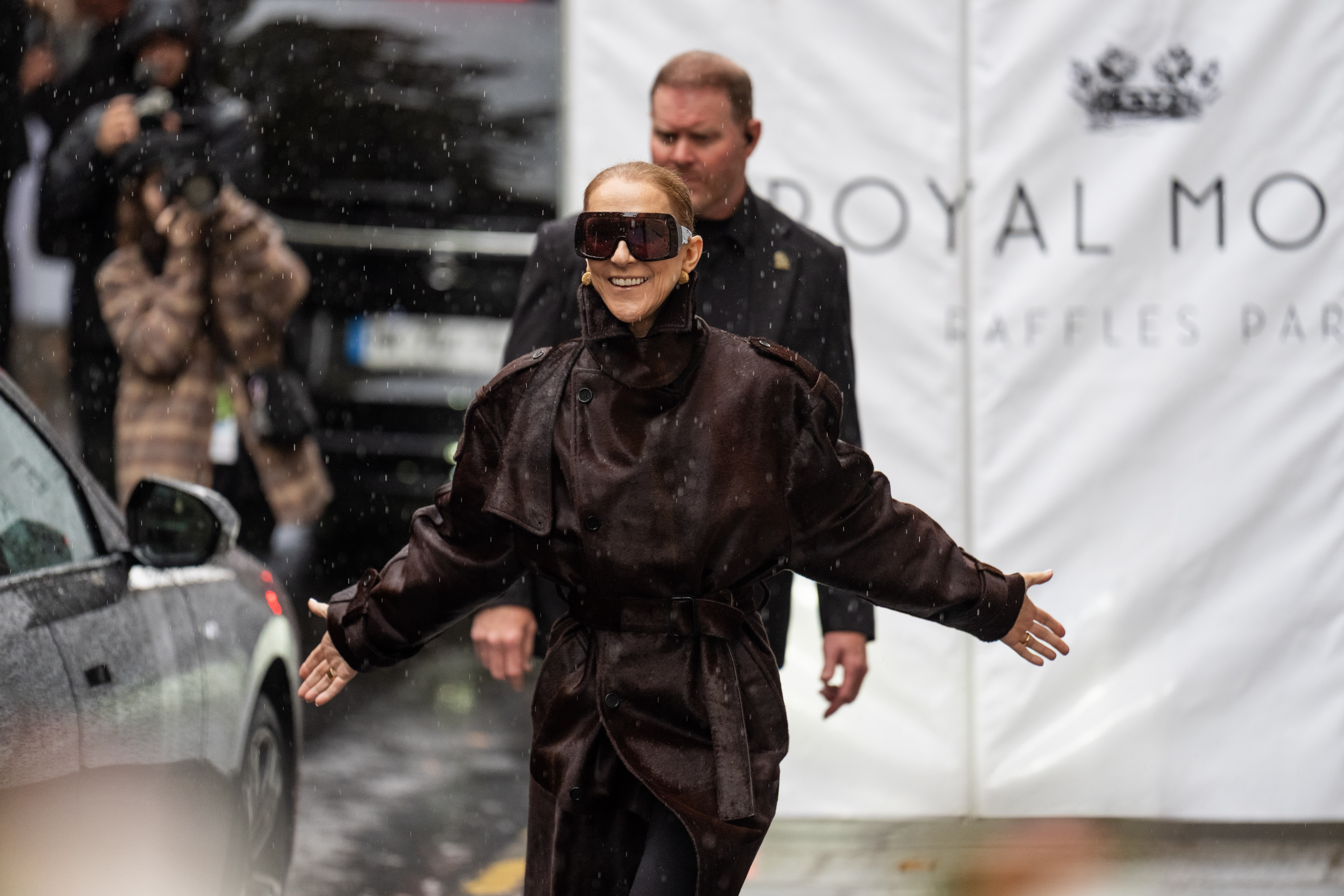 PARIS, FRANCE - SEPTEMBER 30: Celine Dion leaves her hotel during Day Three of Paris Fashion Week - Womenswear Spring/Summer 2027 on September 30, 2026 in Paris, France. (Photo by Andrea Cremascoli/Getty Images)