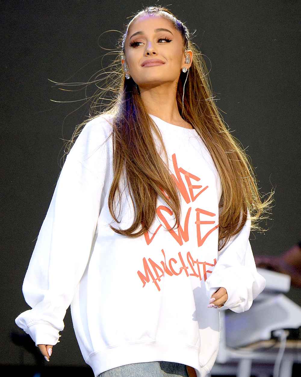 Ariana Grande performs on stage during the One Love Manchester Benefit Concert at Old Trafford Cricket Ground on June 4, 2017 in Manchester, England.