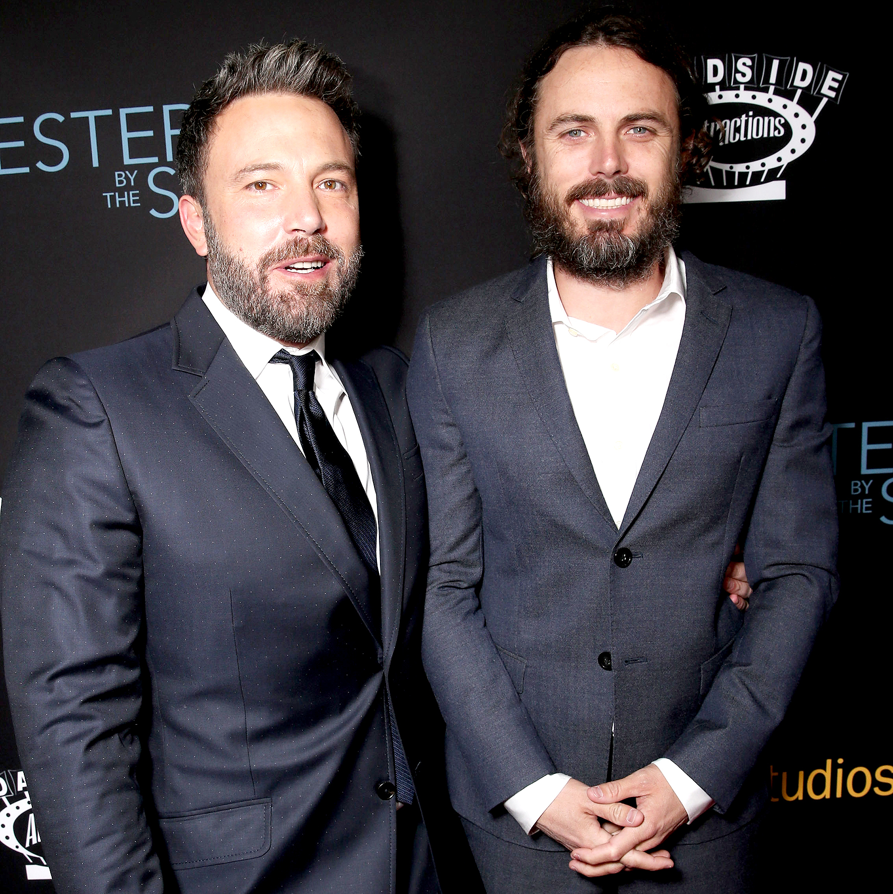 Ben Affleck and Casey Affleck attend the 'Manchester by the Sea' premiere at AMPAS Samuel Goldwyn Theater in Beverly Hills on November 14, 2016.