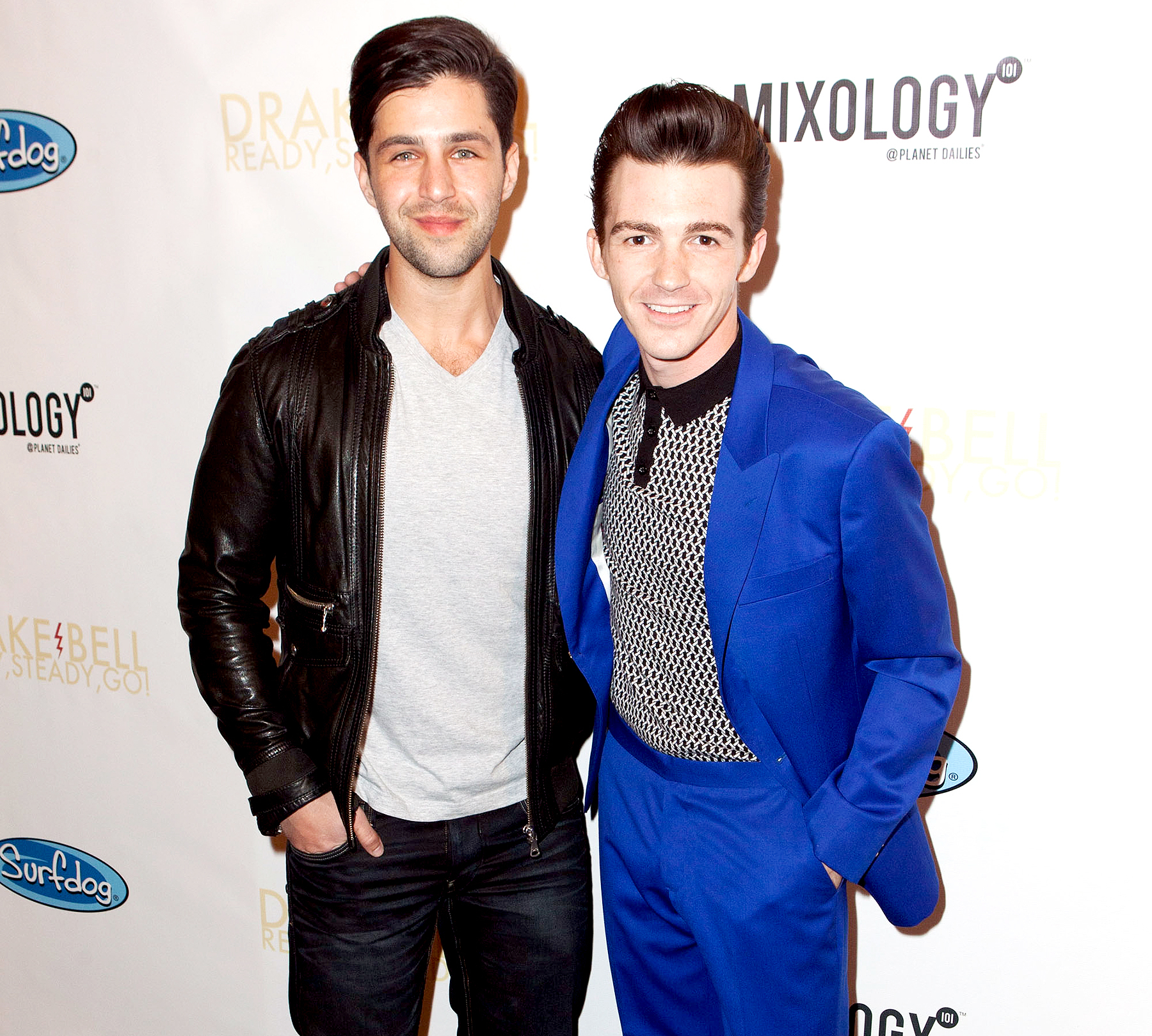 Josh Peck and Drake Bell arrive for Drake Bell's "Ready Steady Go!" Album Release Party at Mixology101 & Planet Dailies on April 17, 2014 in Los Angeles, California.