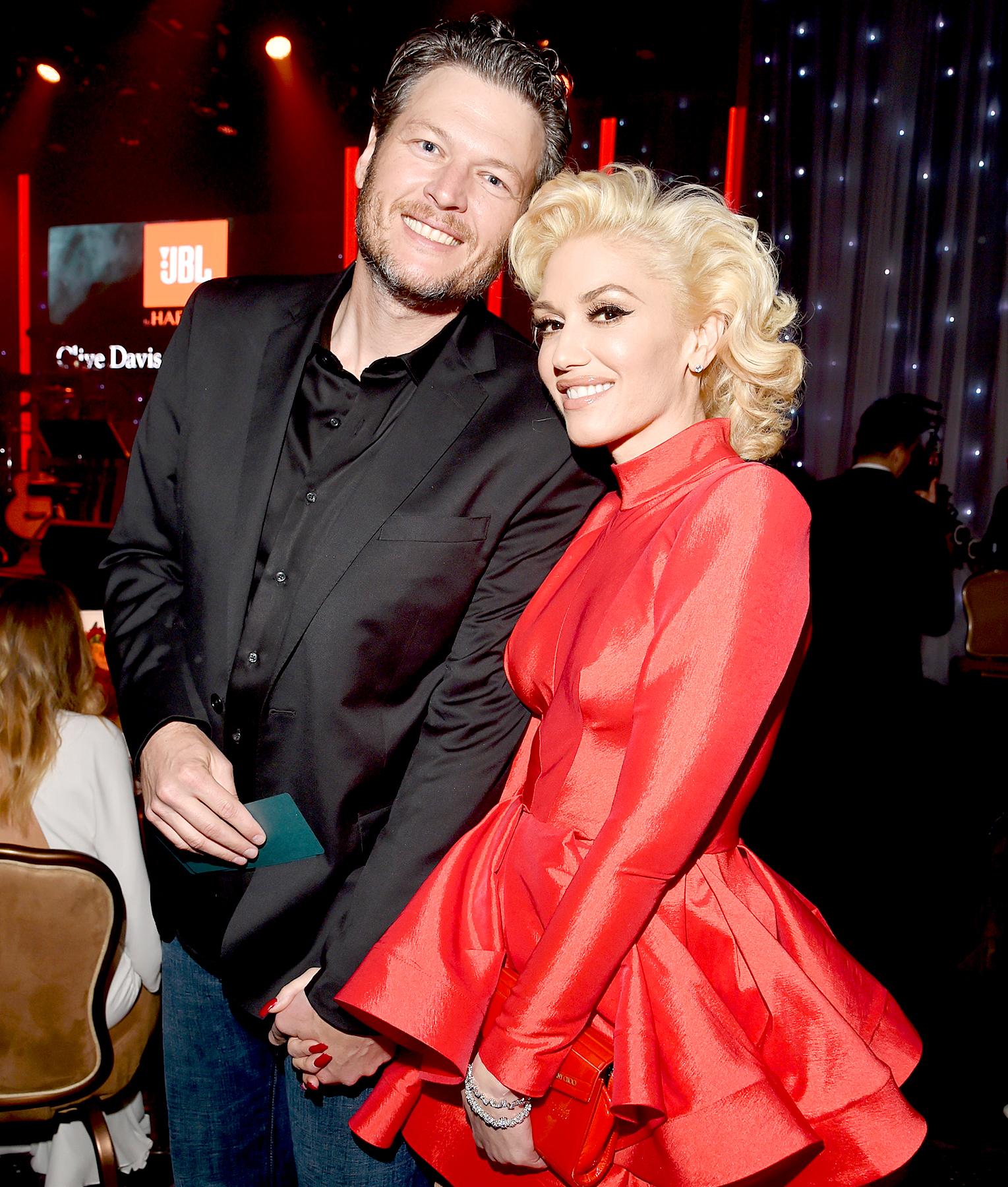 Blake Shelton and Gwen Stefani attend the 2016 Pre-GRAMMY Gala and Salute to Industry Icons honoring Irving Azoff at The Beverly Hilton Hotel on February 14, 2016 in Beverly Hills, California.