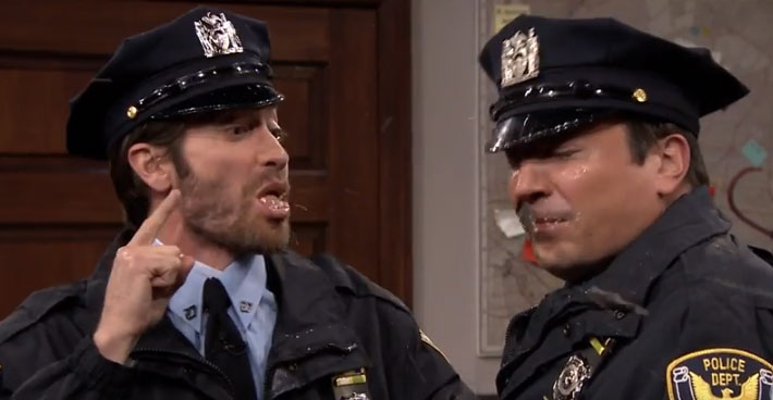 Jake Gyllenhaal and Jimmy Fallon spit at each other