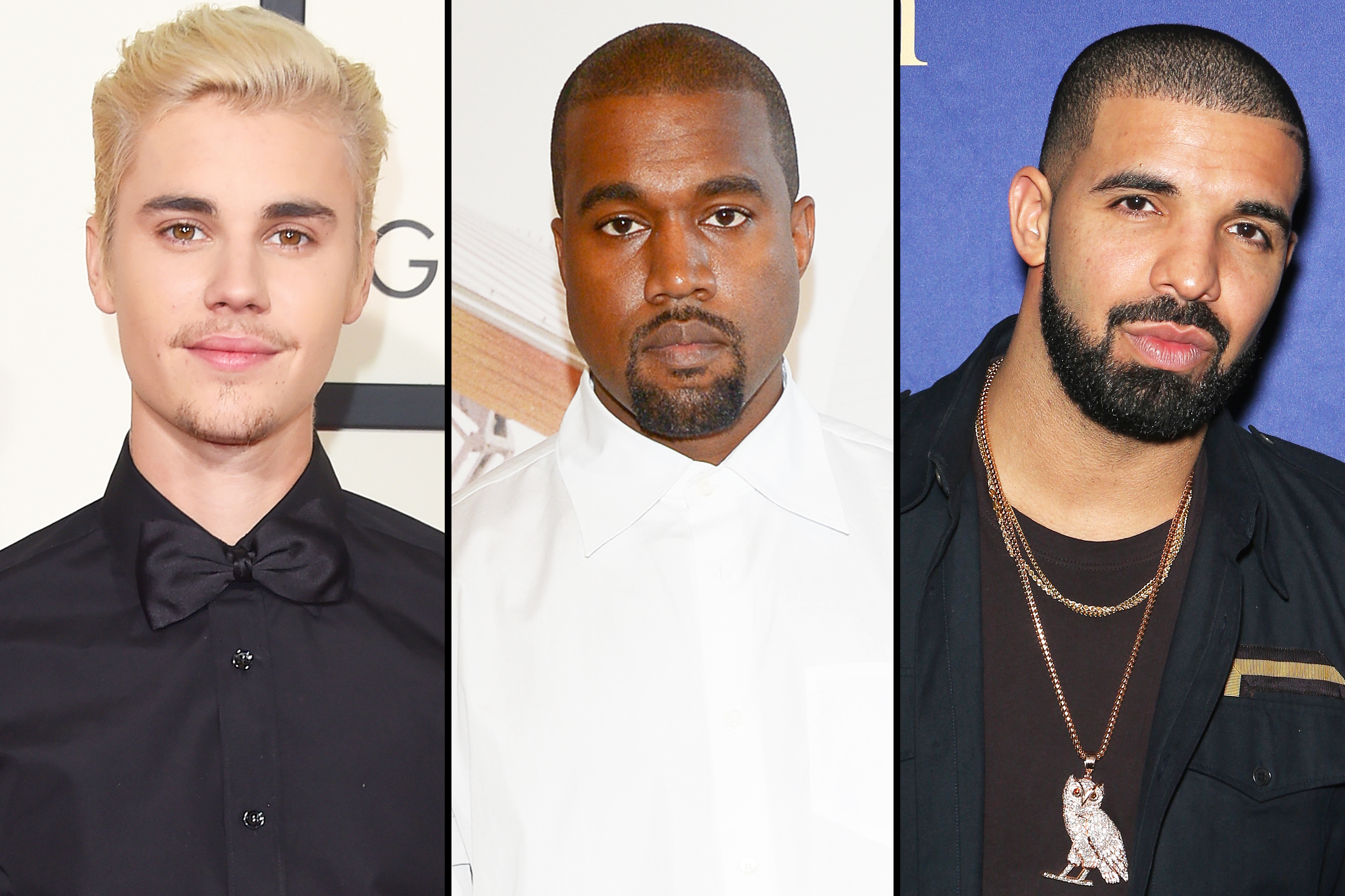 Justin Bieber, Kanye West and Drake