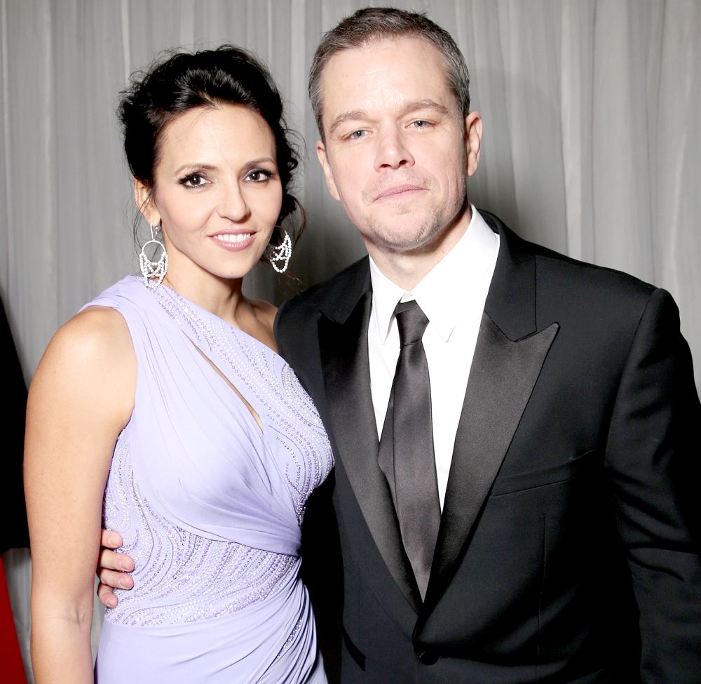 Luciana Barroso and actor Matt Damon, winner of the Best Performance by an Actor in a Motion Picture - Musical or Comedy award for 'The Martian,' attend FOX Golden Globe Awards Party 2016.