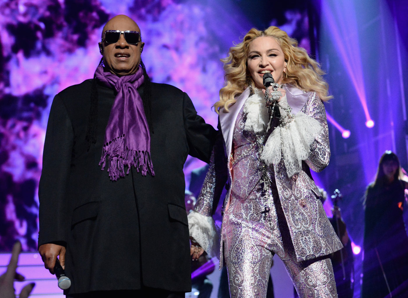 Madonna and Stevie Wonder on stage at the Billboard Music Awards 2016