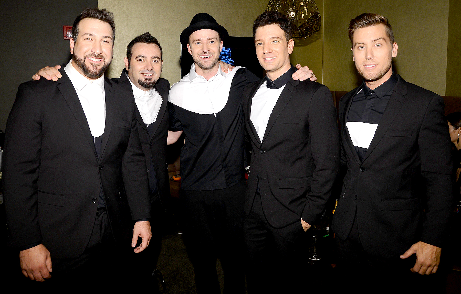 Joey Fatone, Chris Kirkpatrick, Justin Timberlake, JC Chasez and Lance Bass of N'Sync attend the 2013 MTV Video Music Awards at the Barclays Center on August 25, 2013 in the Brooklyn borough of New York City.