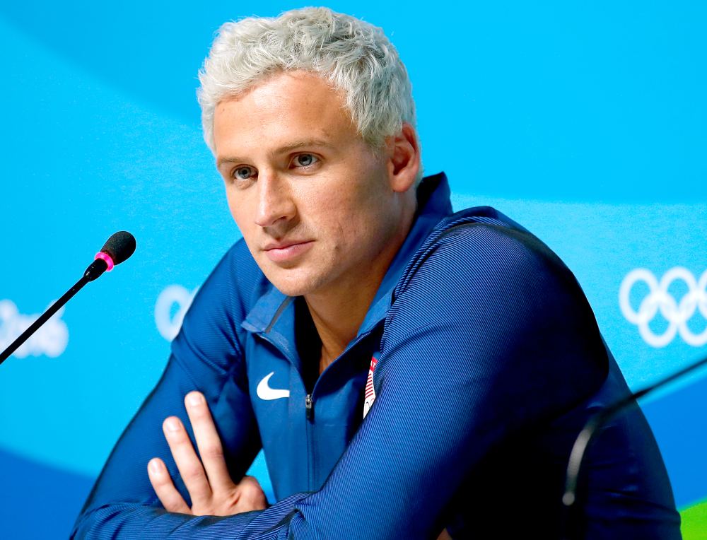 Ryan Lochte of the United States attends a press conference in the Main Press Center on Day 7 of the Rio Olympics on August 12, 2016 in Rio de Janeiro, Brazil.