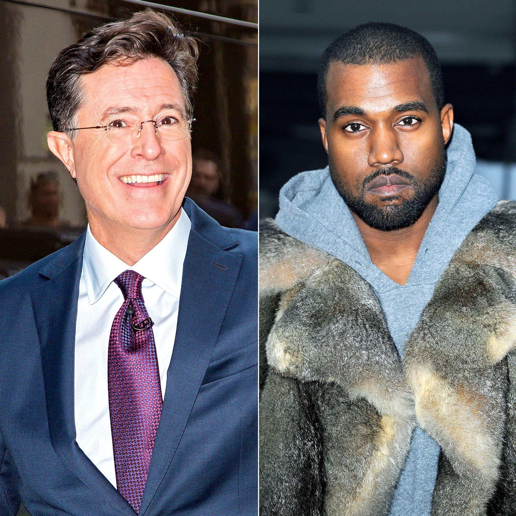 Stephen Colbert (left) and Kanye West