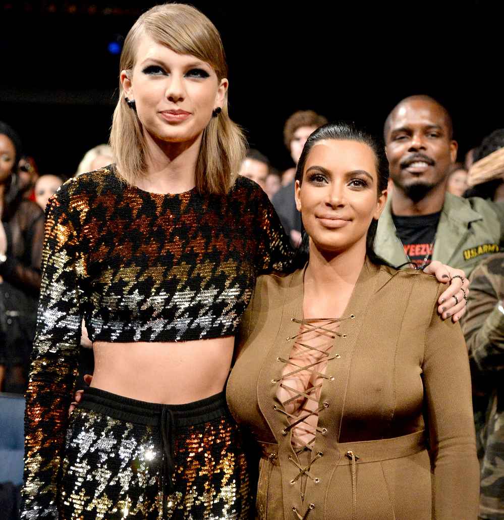 Taylor Swift and Kim Kardashian West attend the 2015 MTV Video Music Awards at Microsoft Theater on August 30, 2015 in Los Angeles, California.